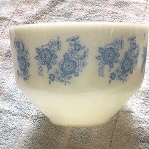 Fire King Milk Glass Bowl -  Blue Flower Design - Hard to Find